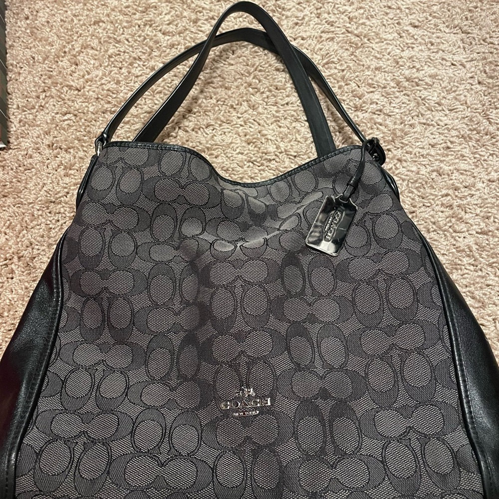 Coach Black and Gray Signature Shoulder Bag